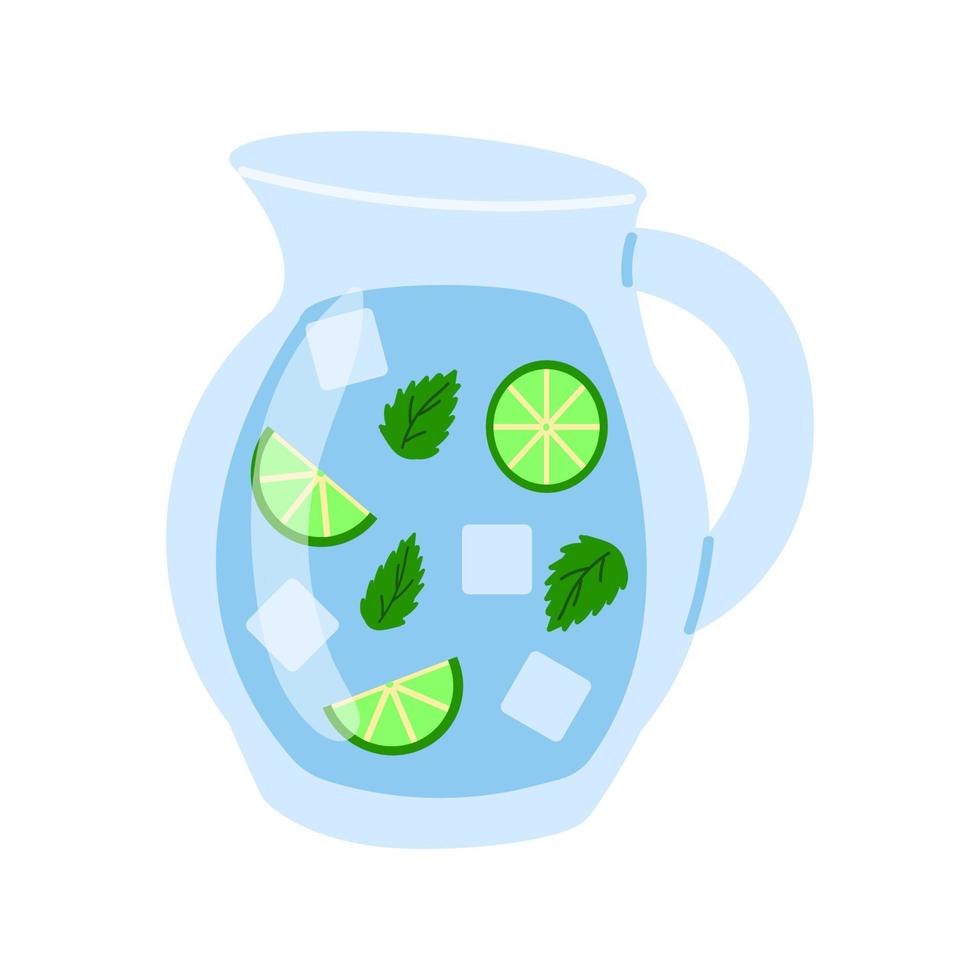 glas kruik met mojito limonade en ijs Aan een wit achtergrond. verfrissend zomer drankjes. vector