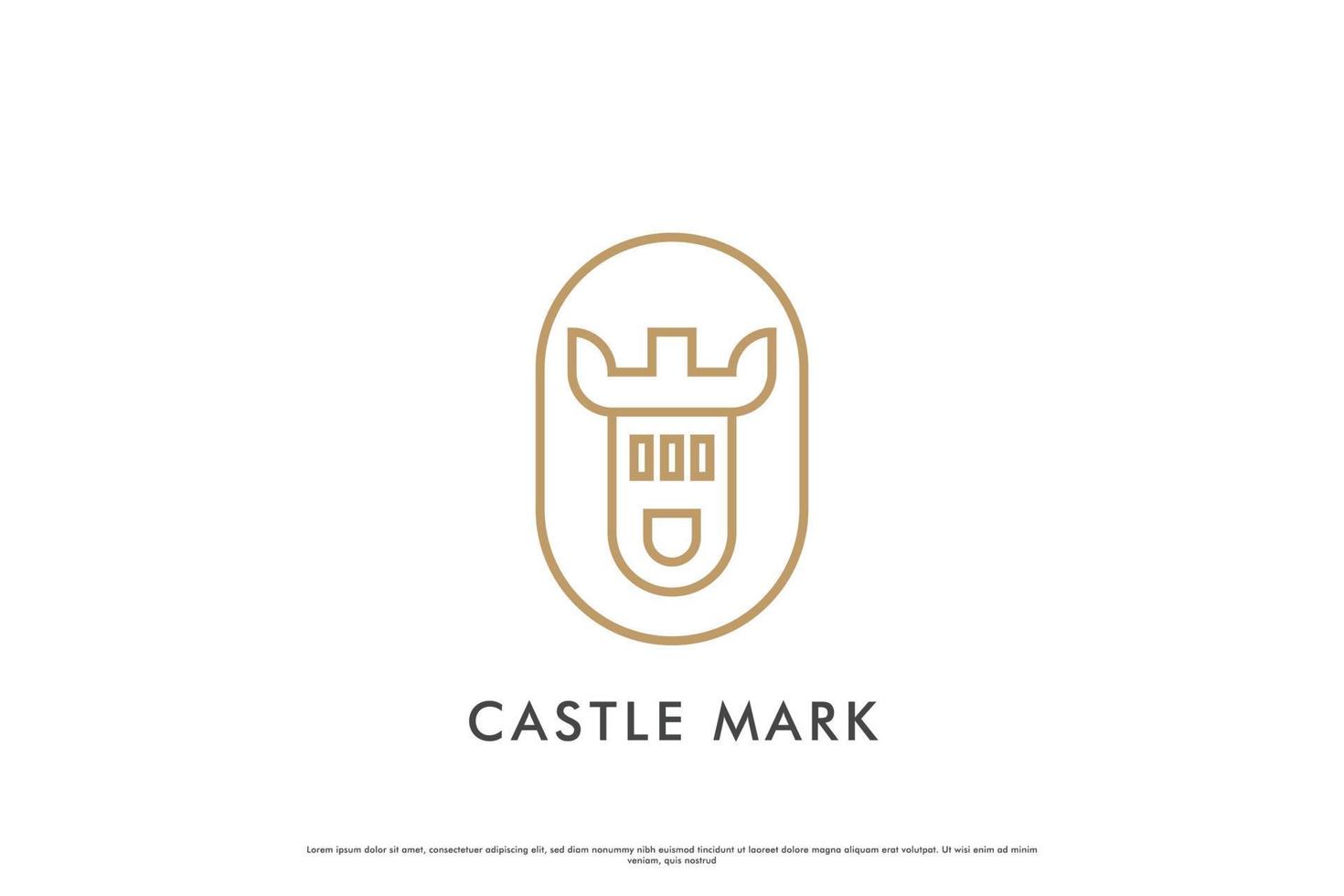 kasteel Mark logo ontwerp illustratie. silhouet lijn van ronde kasteel kasteel middeleeuws mijlpaal middeleeuws fort gebouw majestueus klassiek oude modern. oud erfgoed paleis standbeeld creatief idee ontwerp. vector