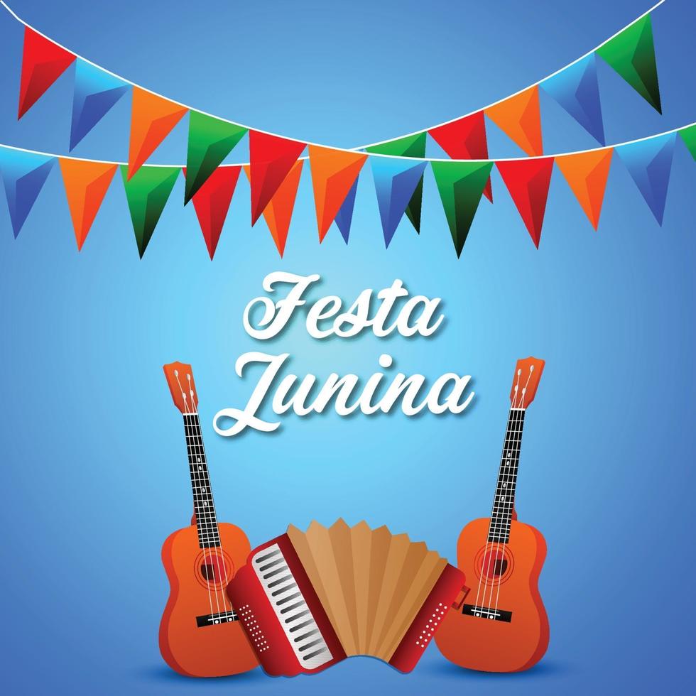 festa junina creatieve illustratie met gitaar en feest kleurrijke vlag vector