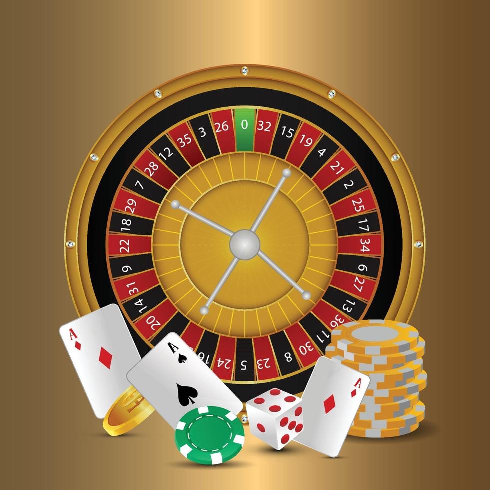 casino vectorillustratie en achtergrond met creatieve speelkaarten en roulette vector
