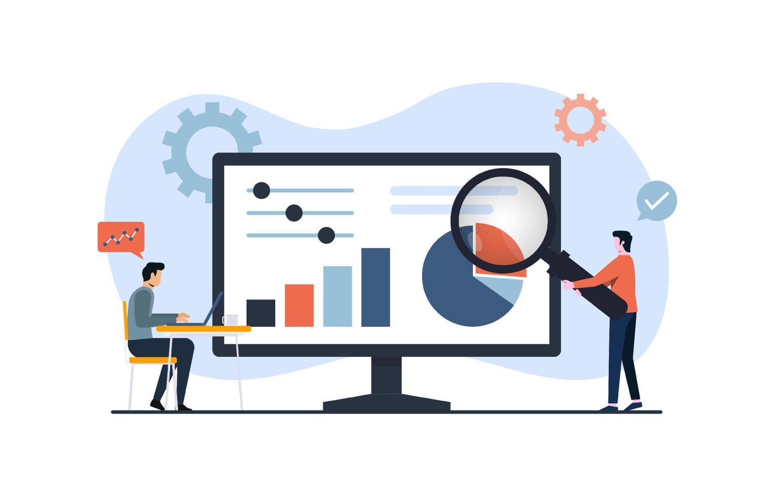 statistisch en gegevens analyse voor bedrijf financiën investering concept met bedrijf mensen team werken Aan toezicht houden op diagram dashboard, slim bedrijf analyse, financieel gegevens verslag doen van vector