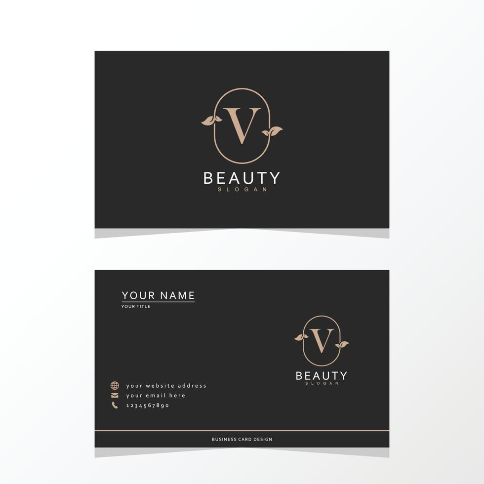 luxueus en elegant minimalistische v logo ontwerp met bedrijf kaart. eerste logo voor handtekening, bruiloft, mode, bloemen en botanisch logo. vector