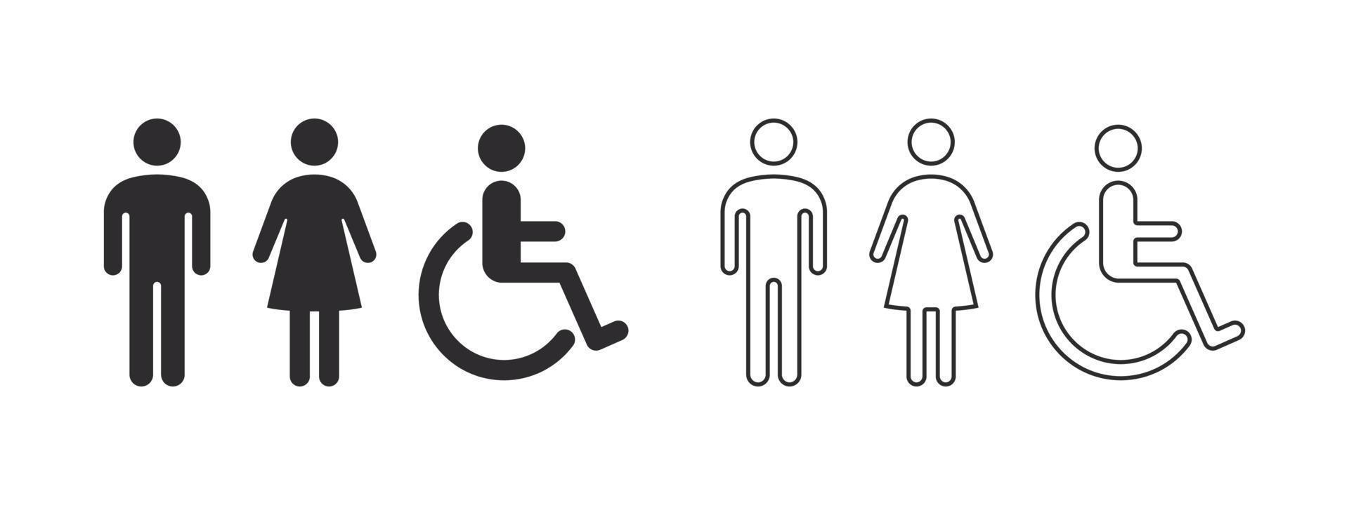 toilet pictogrammen. toilet pictogrammen. toilet voor mensen met fysiek handicaps. vector schaalbaar grafiek
