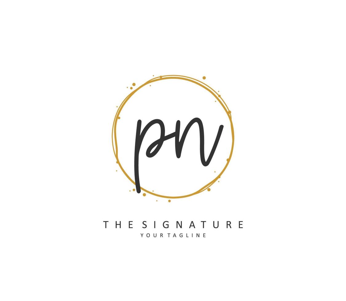 p n pn eerste brief handschrift en handtekening logo. een concept handschrift eerste logo met sjabloon element. vector