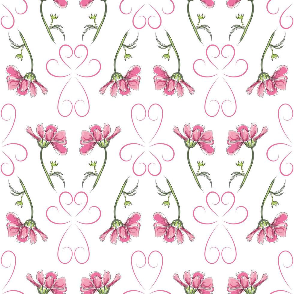 modern naadloos bloemen patroon, hand getekend roze bloemen Aan een wit achtergrond. een elegant sjabloon voor modieus afdrukken, afdrukken, website ontwerp. vector