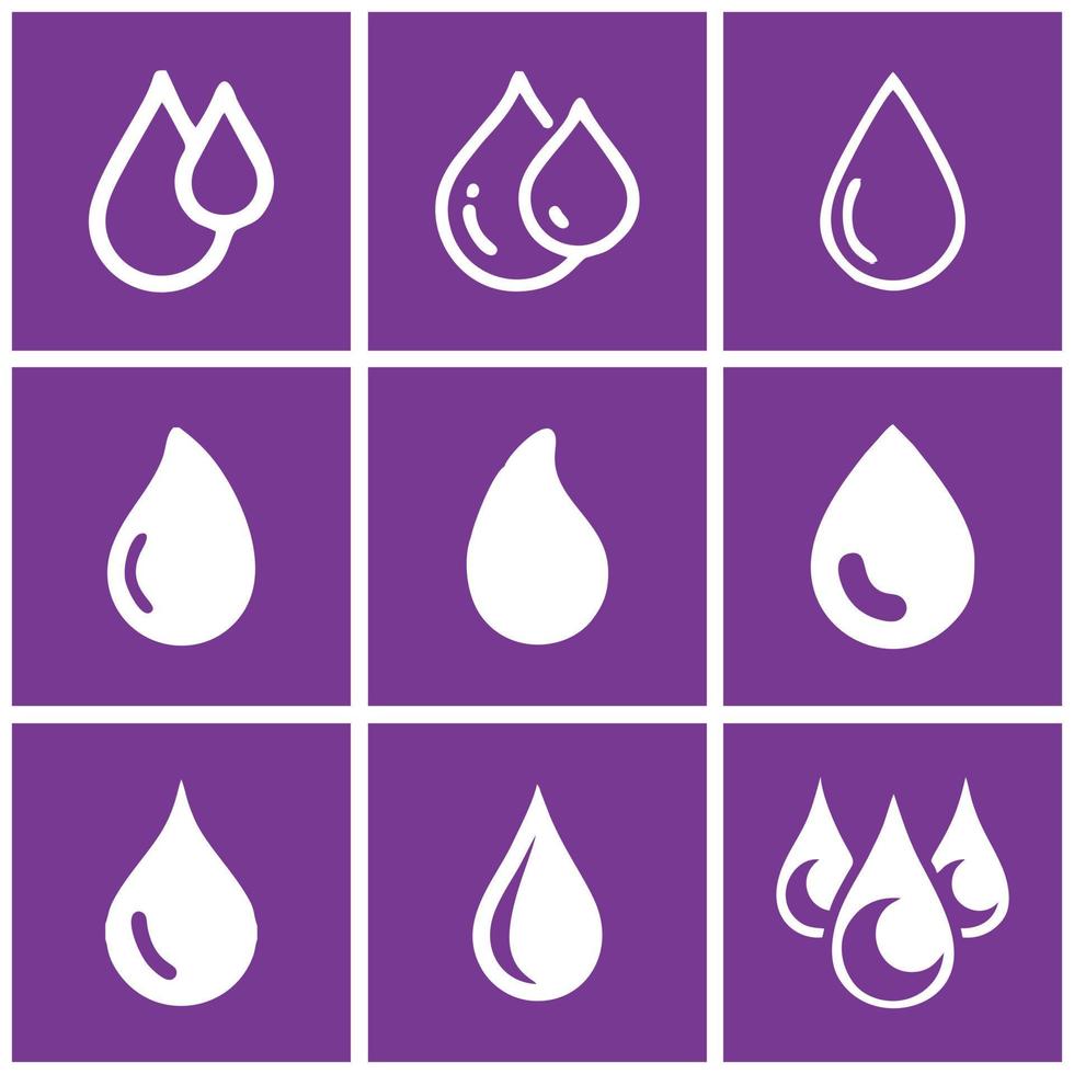 reeks van water laten vallen pictogrammen geïsoleerd Aan Purper achtergrond voor uw web en mobiel app ontwerp, laten vallen logo concept. geschikt voor ontwerp elementen erbij betrekken vloeistoffen vector