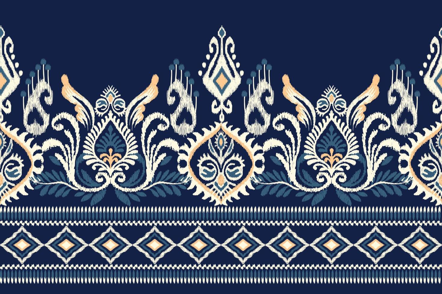 ikat bloemen paisley borduurwerk Aan marine blauw achtergrond.ikat etnisch oosters patroon traditioneel.azteken stijl abstract vector illustratie.ontwerp voor textuur, stof, kleding, verpakking, decoratie, sarong.