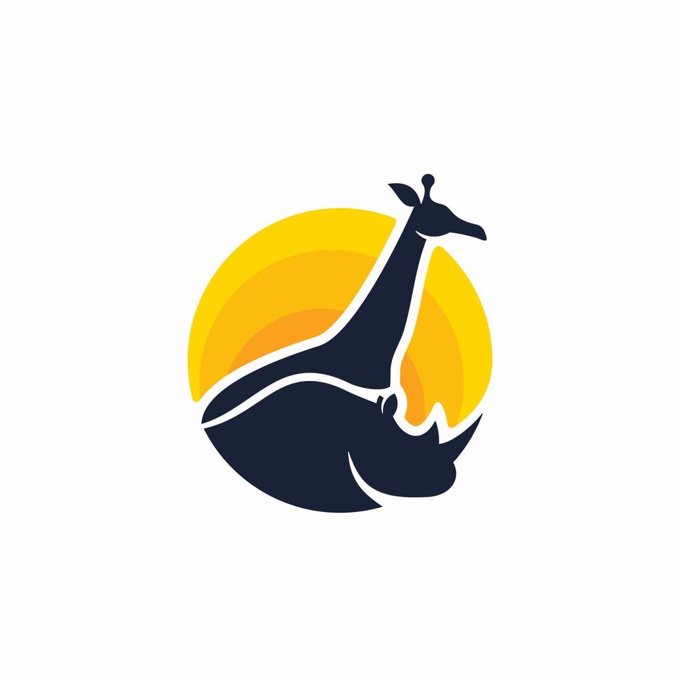 giraffe en neushoorn silhouet in de zonsondergang logo vector