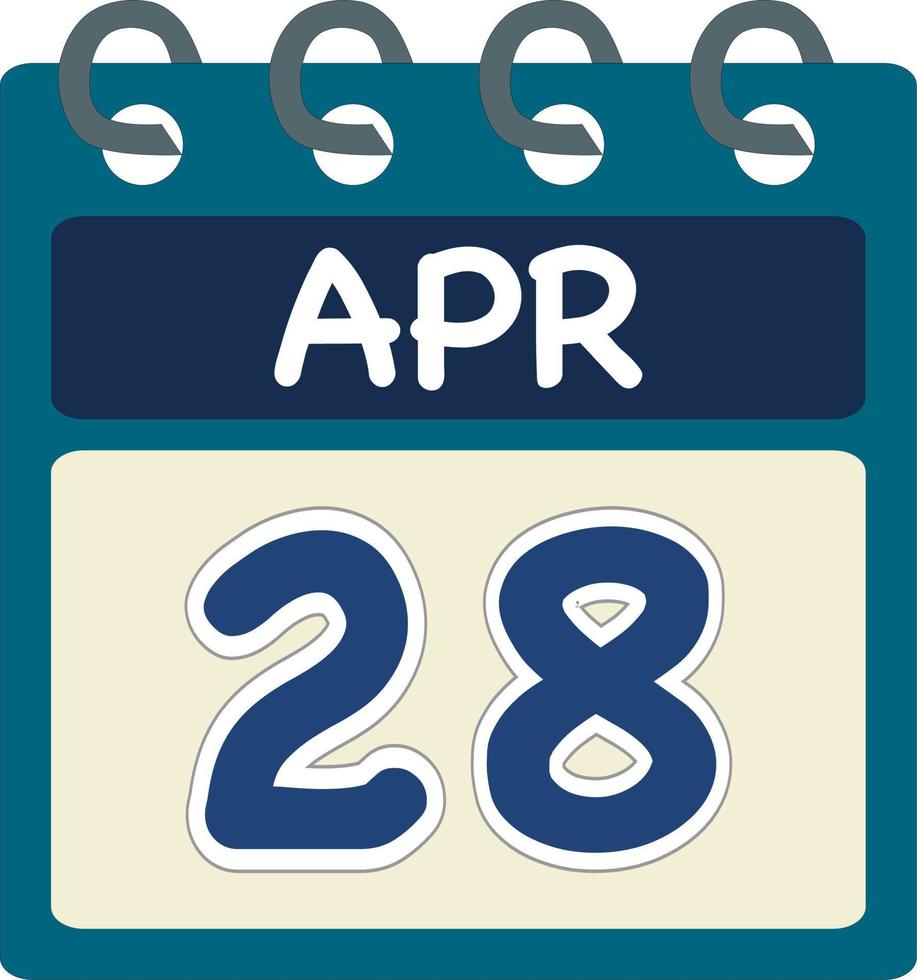 vlak icoon kalender 28 van apr. datum, dag en maand. vector illustratie . blauw taling groen kleur spandoek. 28 apr. 28e van apr.