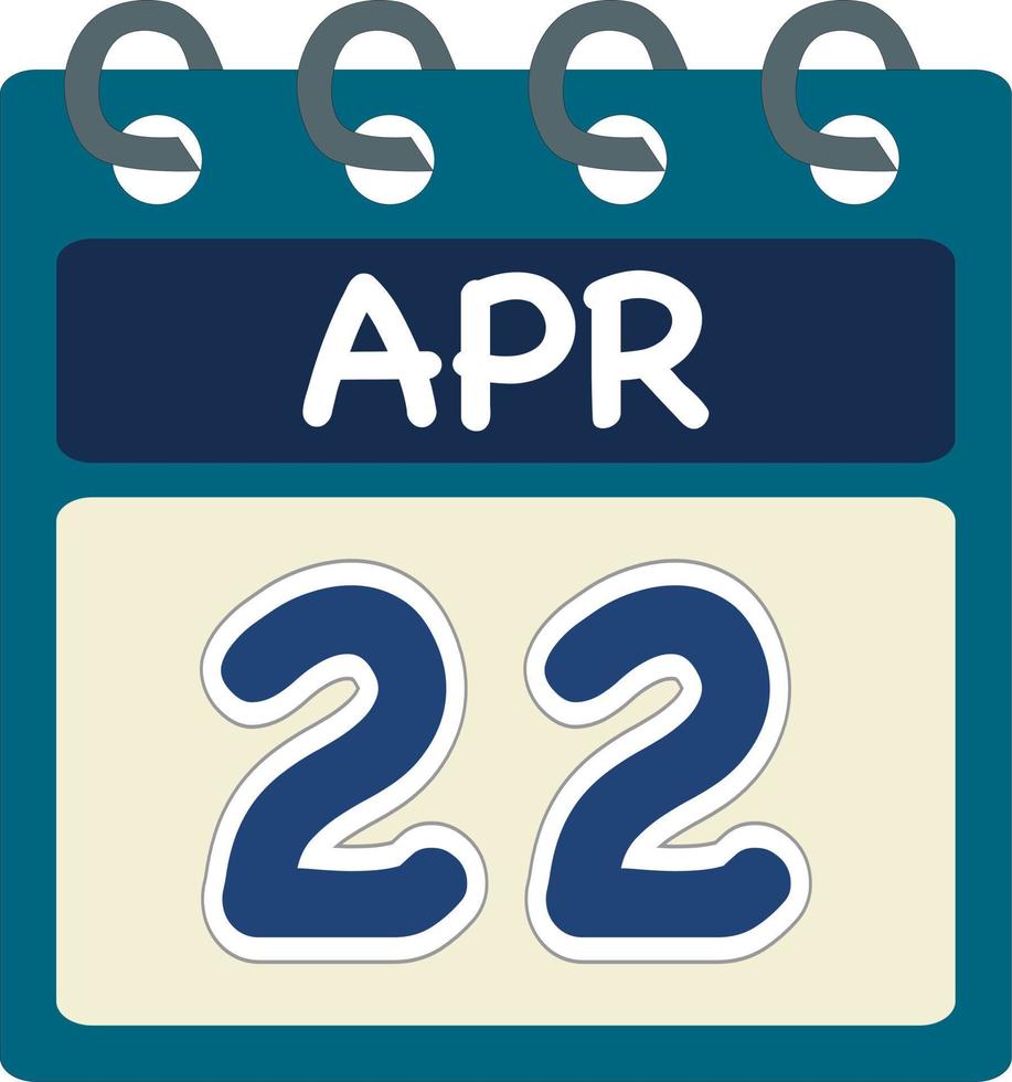 vlak icoon kalender 22 van apr. datum, dag en maand. vector illustratie . blauw taling groen kleur spandoek. 22 apr. 22e van apr.