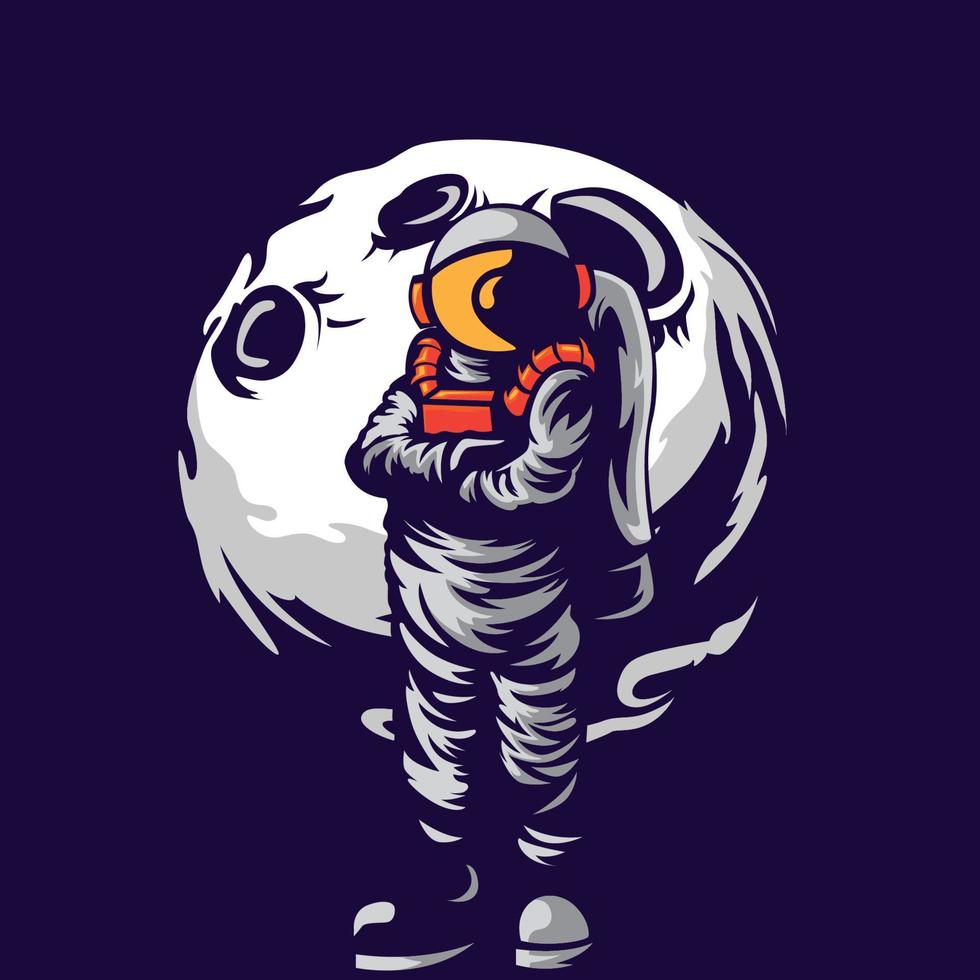 astronaut staand kruis hand- met maan achtergrond vector