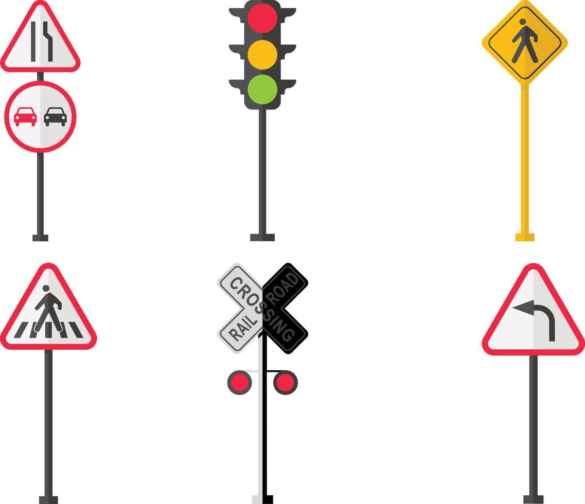 reeks van lichten reeks van weg tekens en verkeer lichten vector