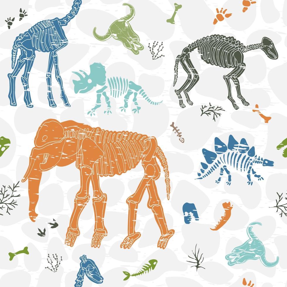 naadloze patroon met skeletten van dinosaurussen. naadloze patroon met uitputtingen. print voor stof. vector