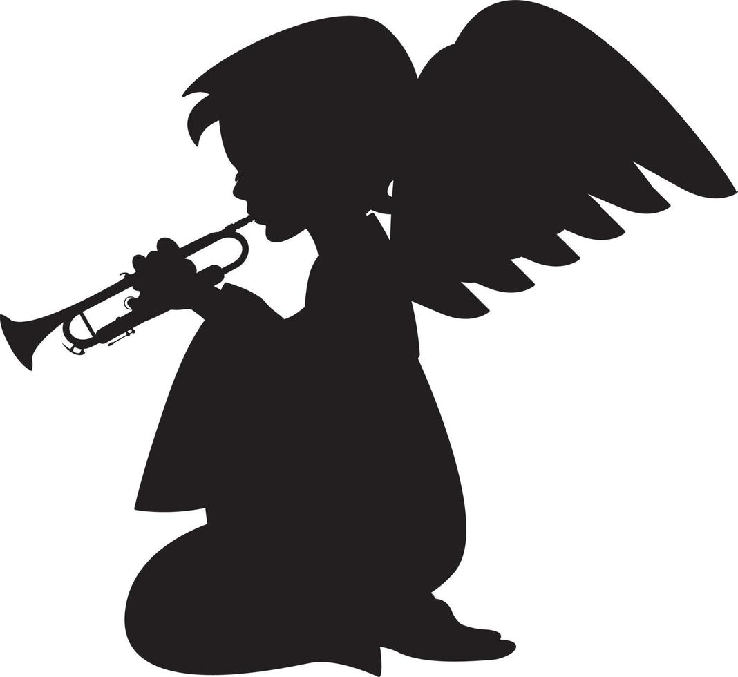 engel met trompet in silhouet illustratie vector