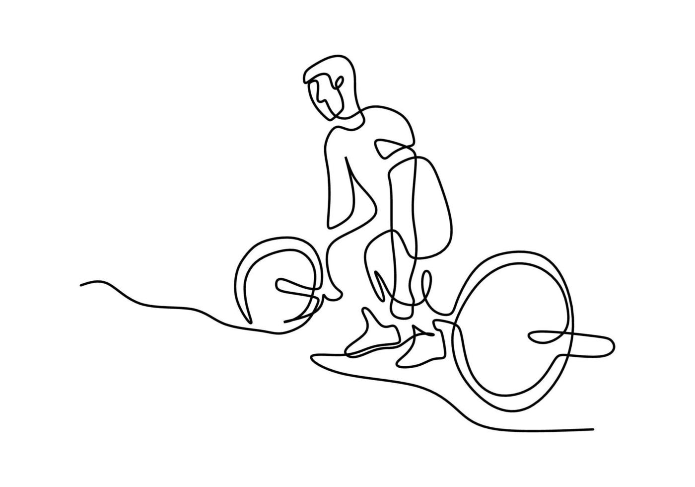 een doorlopende lijntekening van de gewichtheffer uit de hand een afbeelding van het silhouet. Gewichtheffen trainingsconcept. karakter mannelijke atleet barbell opheffen geïsoleerd op een witte achtergrond vector