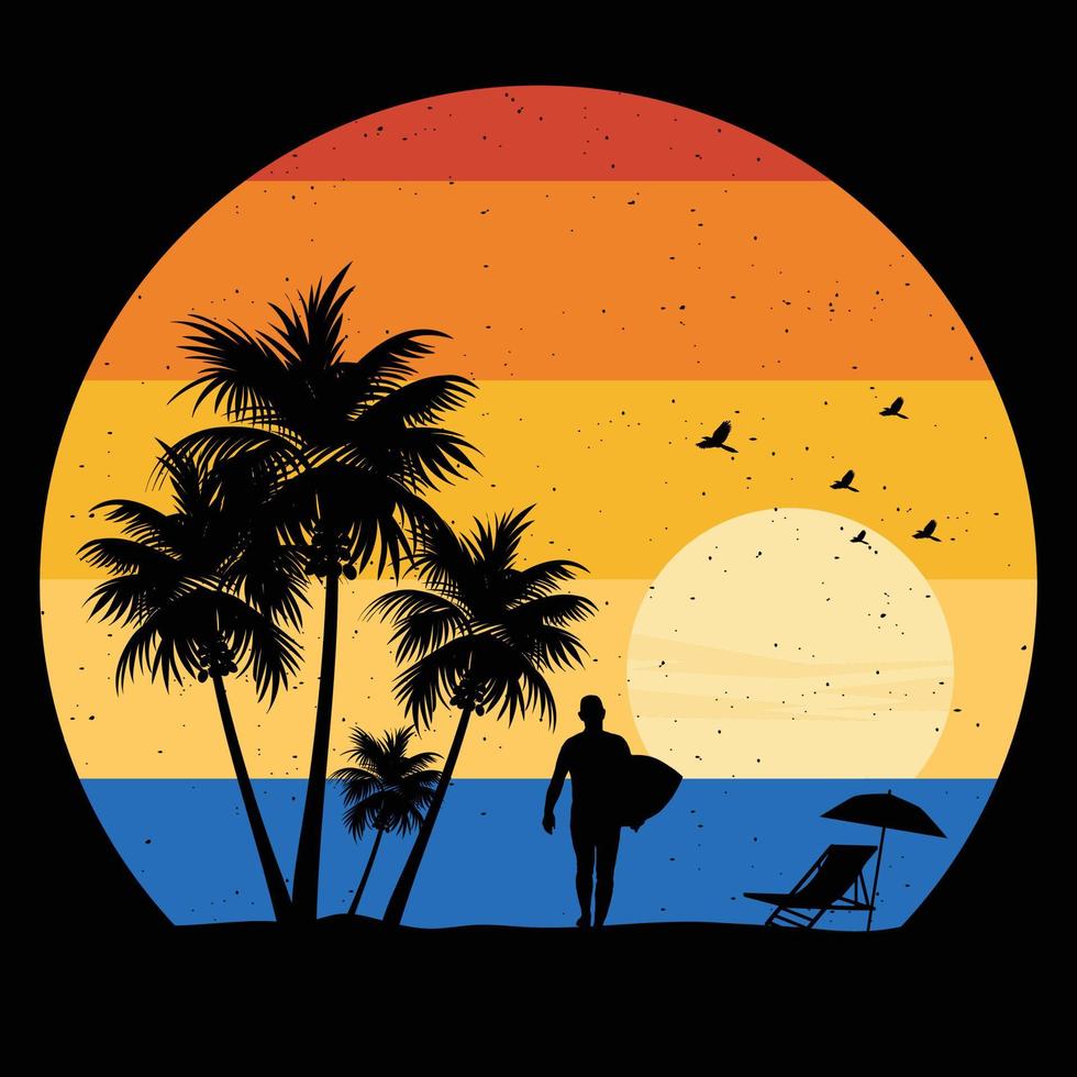 reeks van retro zomer t overhemd ontwerp vector, wijnoogst zonsondergang verzameling vector