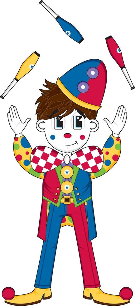 schattig tekenfilm jongleren groot top circus clown vector