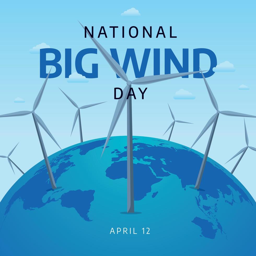 nationaal groot wind dag. groot wind dag vector illustratie met wind molen ang wereldbol. vlak illustratie voor wind dag.