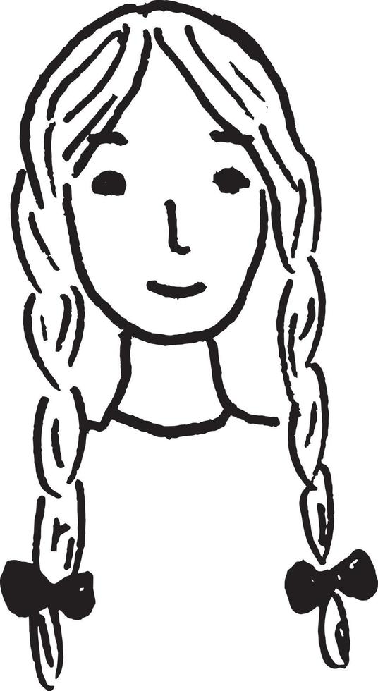 hand- tekening van schattig gezicht meisje. zwart en wit minimaal stijl tekening. vector