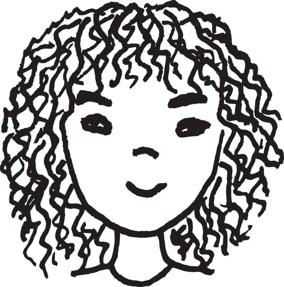 hand- tekening van schattig gezicht meisje. zwart en wit minimaal stijl tekening. vector