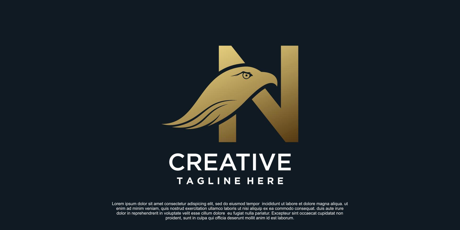 brief n logo ontwerp met hoofd adelaar uniek concept premie vector