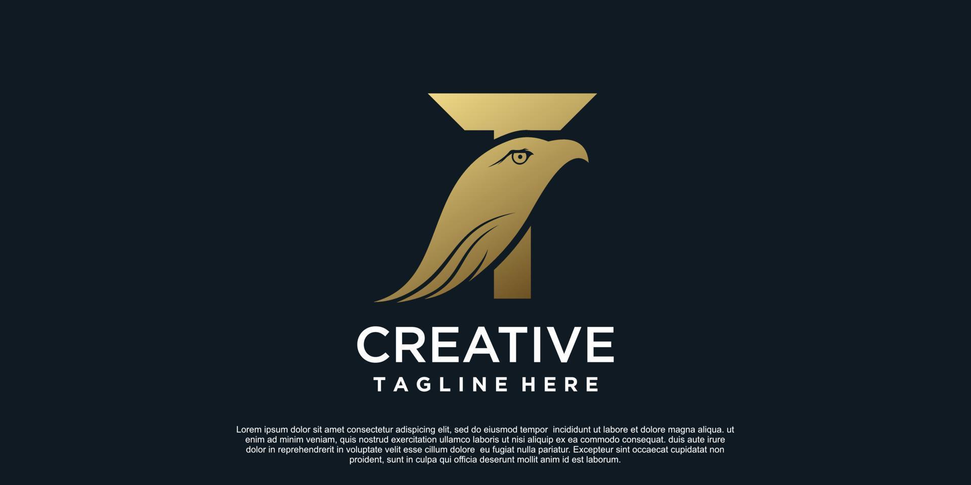 brief t logo ontwerp met hoofd adelaar uniek concept premie vector