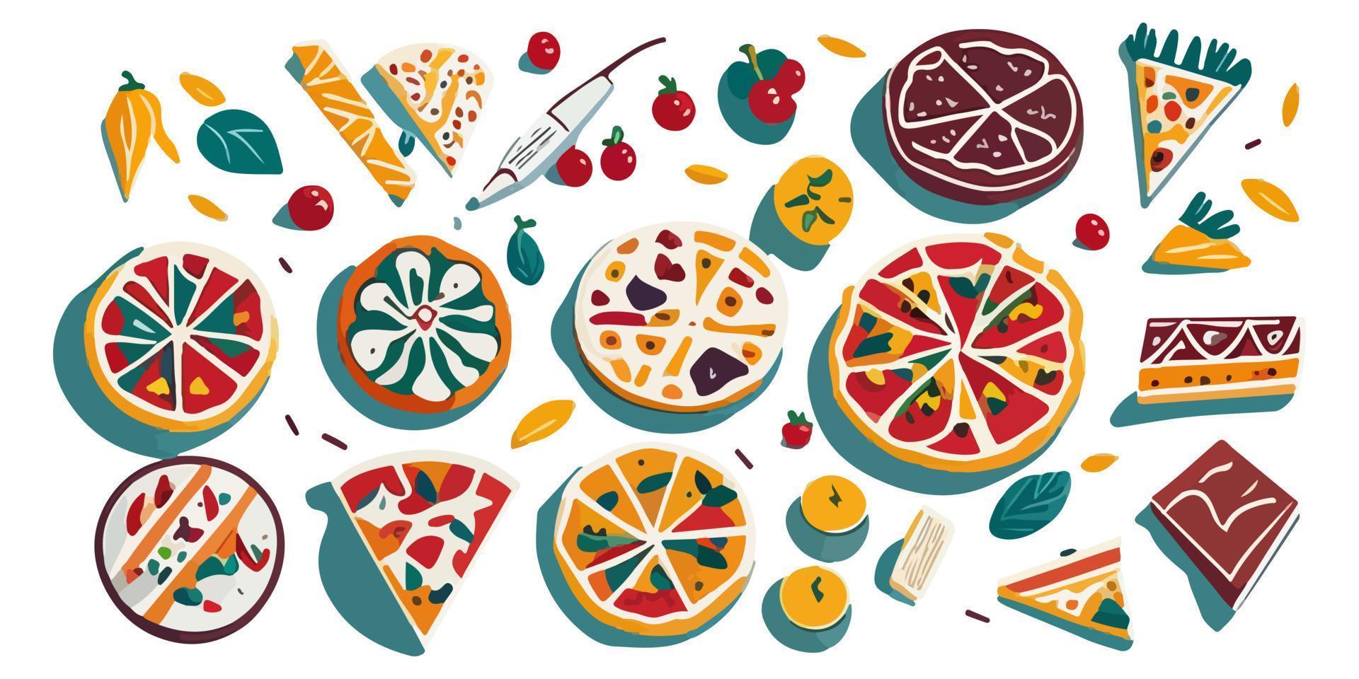 kaas en tomaat pizza in een vlak tekenfilm stijl vector illustratie