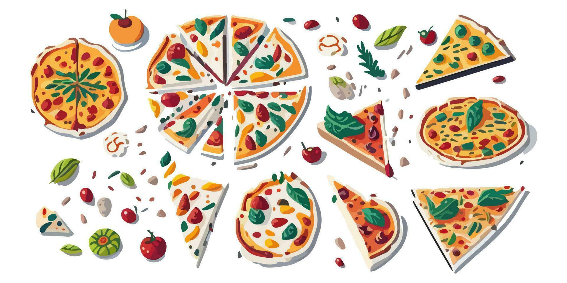 heerlijk vlak vector illustratie van een pizza plak met toppings