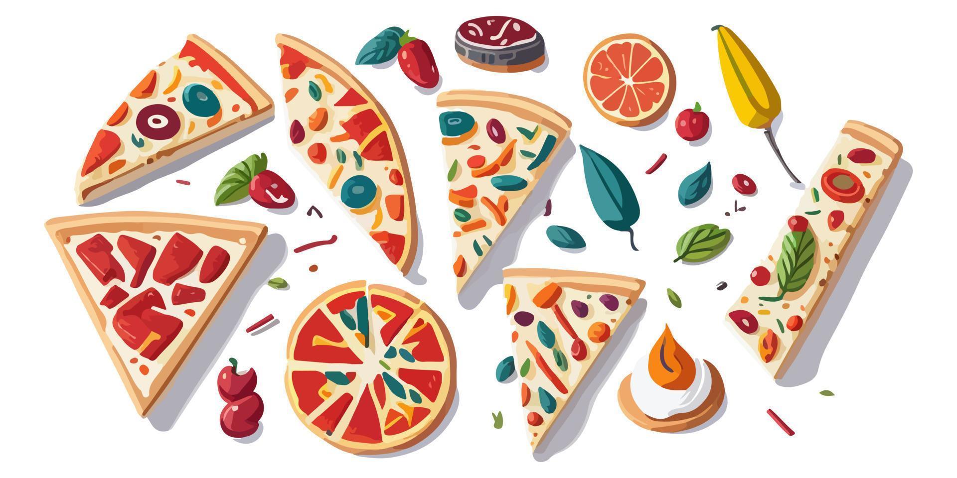 kleurrijk en smakelijk vlak vector illustratie van een pizza doos