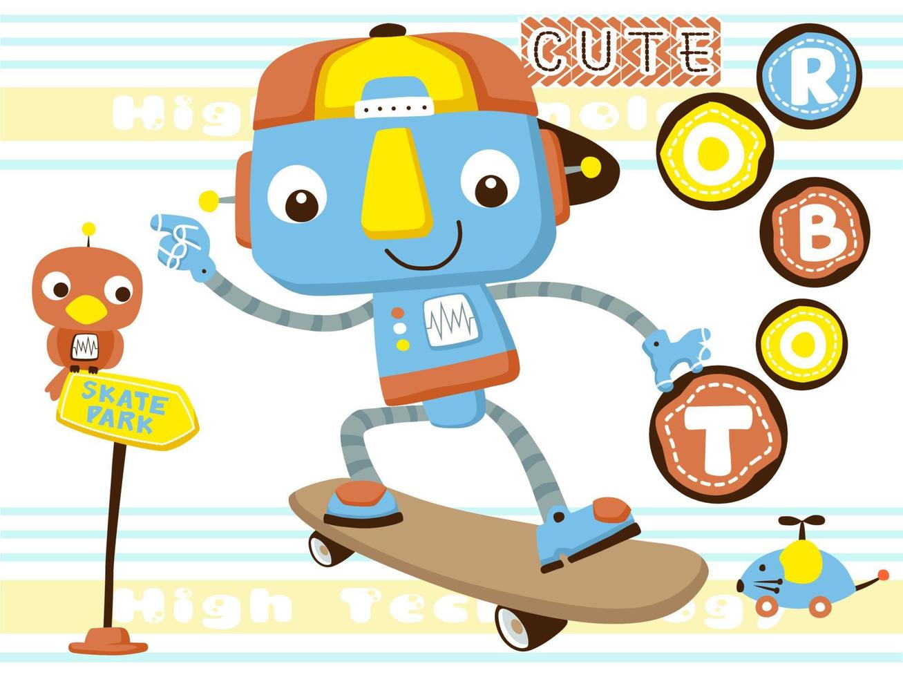 grappig robot in skateboarden met het vrienden vector