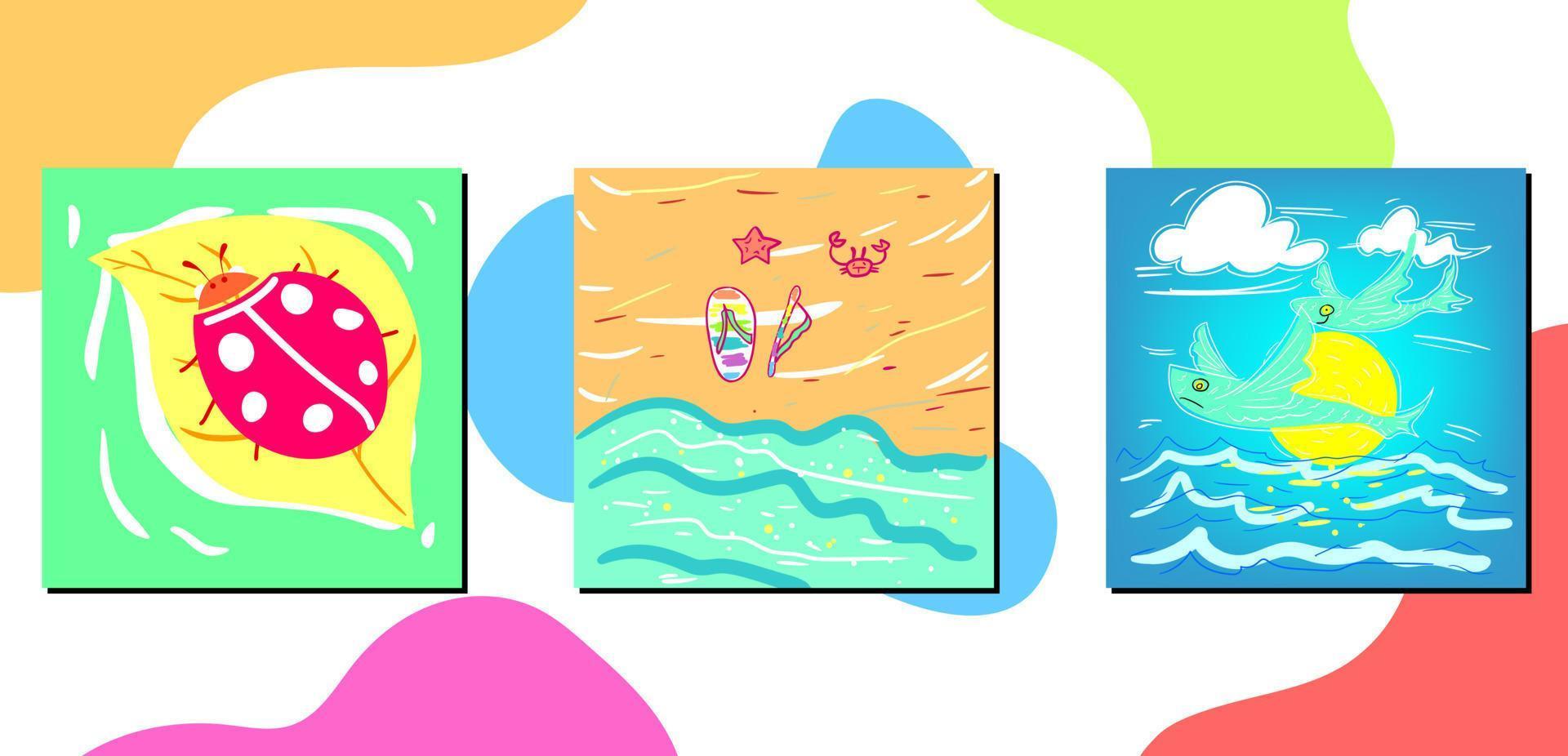 reeks van drie muur kunsten met zomer illustraties vector