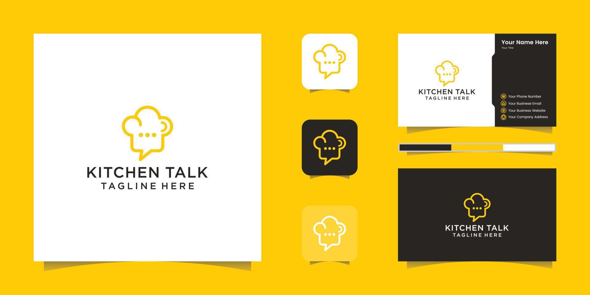 keuken praten logo ontwerp, met chef hoed en gesprek concept vector