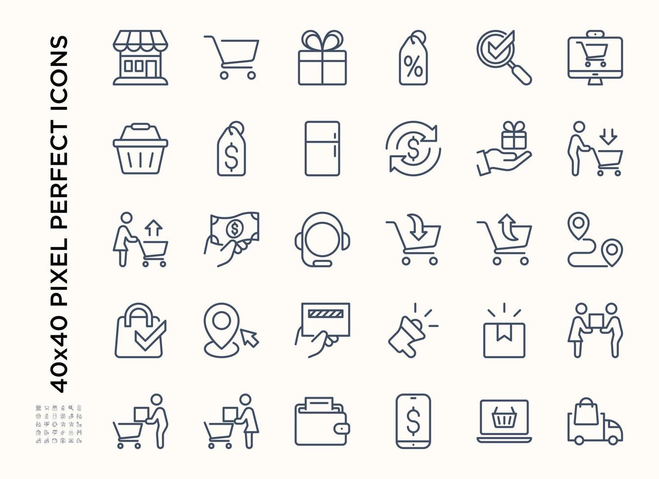 gemakkelijk reeks van boodschappen doen icoon set. bevat zo pictogrammen net zo winkel, karretje, betaling , portemonnee, korting. bewerkbare beroerte vector