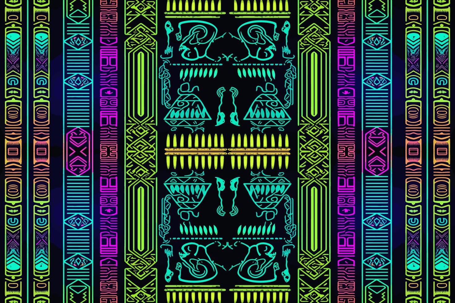 etnisch ikat Egyptische hiërogliefen patroon gloed in de donker achtergrond. abstract traditioneel volk antiek tribal grafisch lijn overladen elegant luxe. structuur textiel kleding stof Egyptische patronen vector. vector