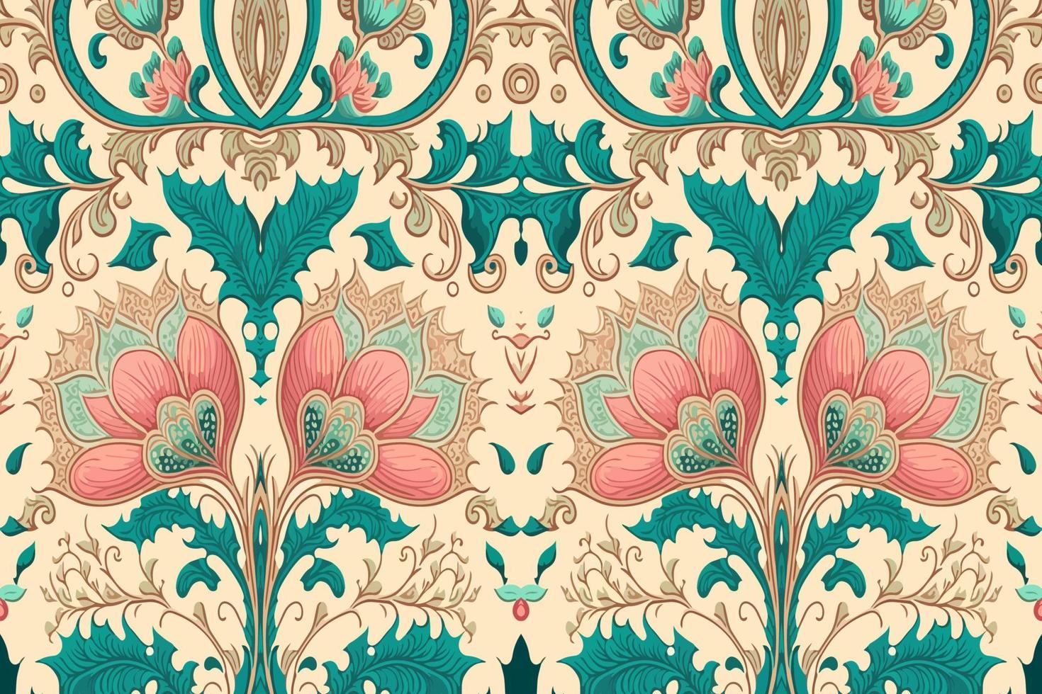 luxe Indisch bloemen patroon pastel toon. abstract traditioneel volk antiek tribal grafisch lijn. structuur textiel kleding stof etnisch patronen. overladen elegant luxe wijnoogst retro stijl.vector illustratie. vector