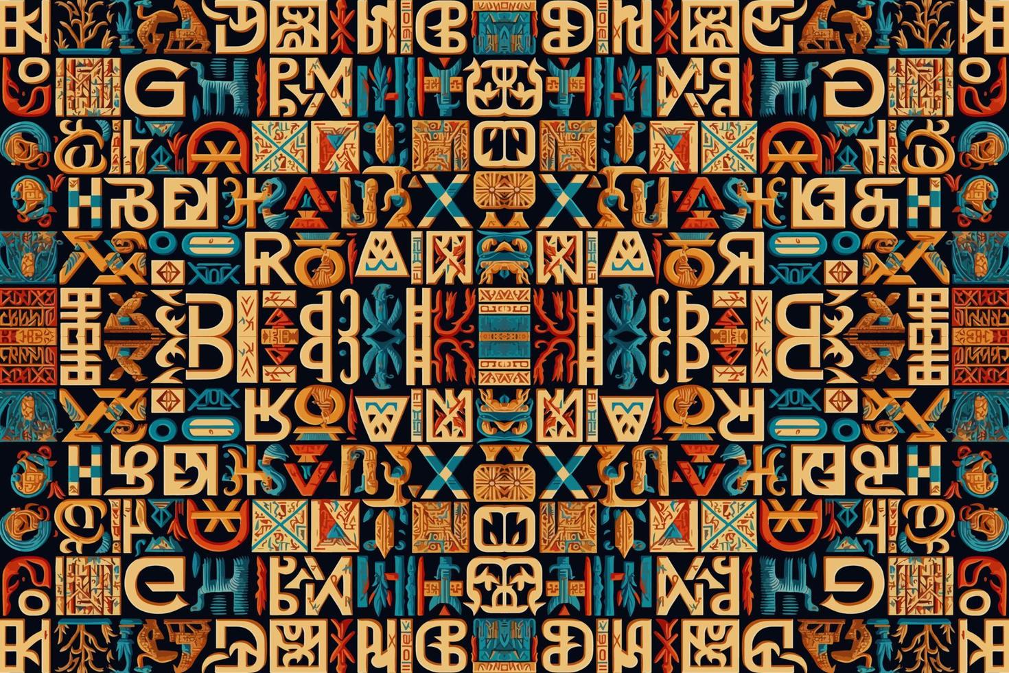 Egyptische hiërogliefen alfabet patroon gouden achtergrond. abstract traditioneel volk antiek tribal etnisch Egypte grafisch lijn. overladen elegant luxe wijnoogst retro stijl voor structuur textiel kleding stof tegel. vector