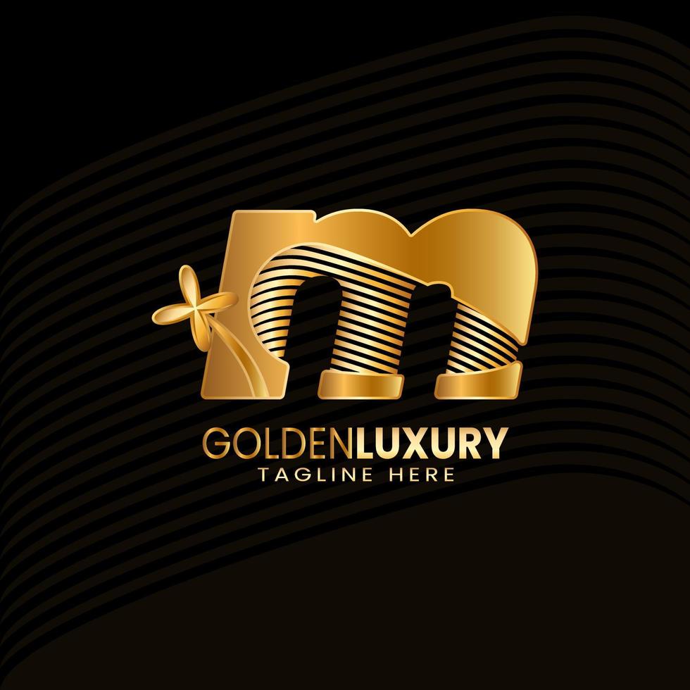 luxe goud brief m logo's. wijnoogst decoratief ontwerp. vector