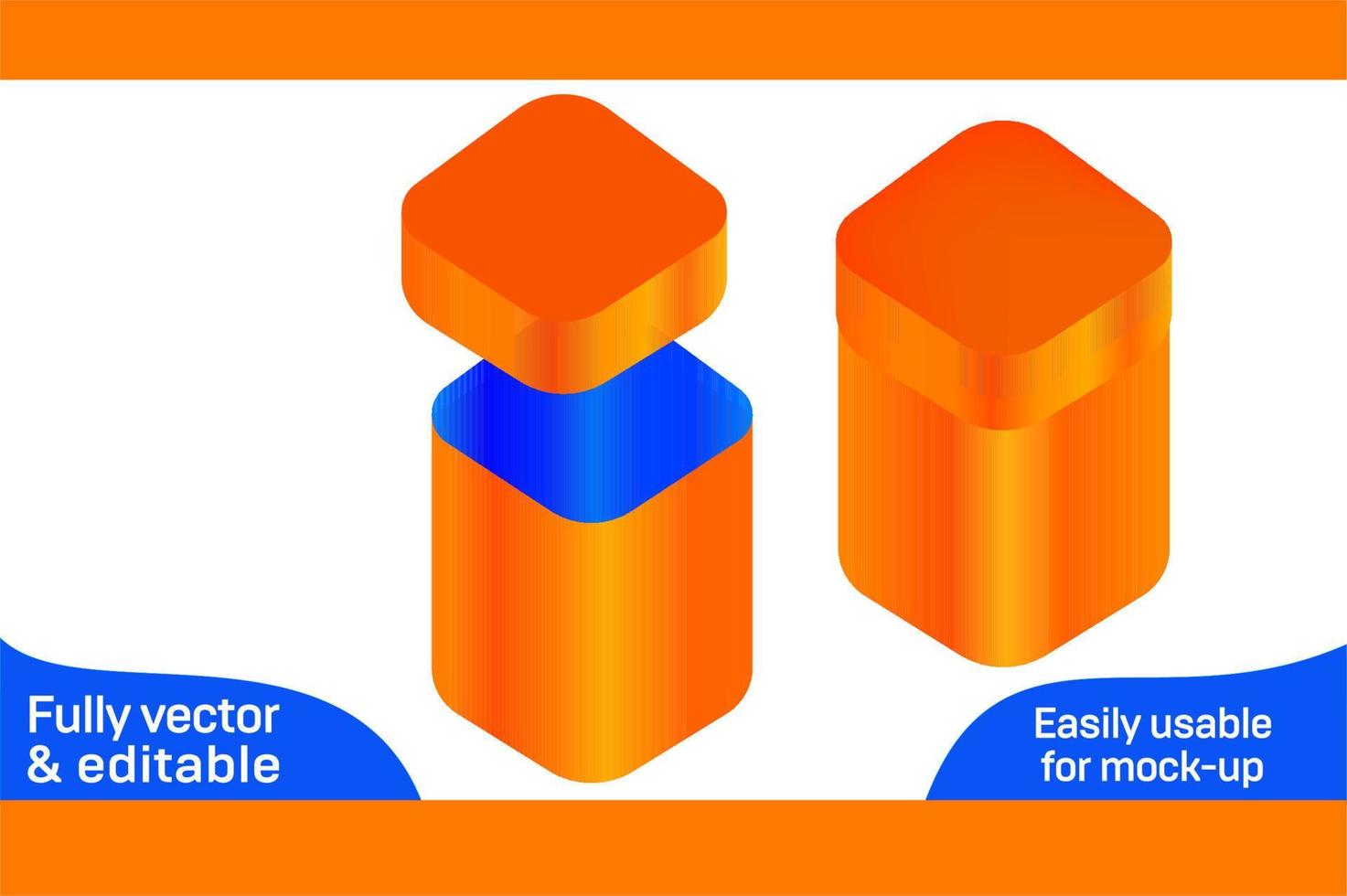 ronde hoek kan of houder met deksels dieline sjabloon 3d doos vector