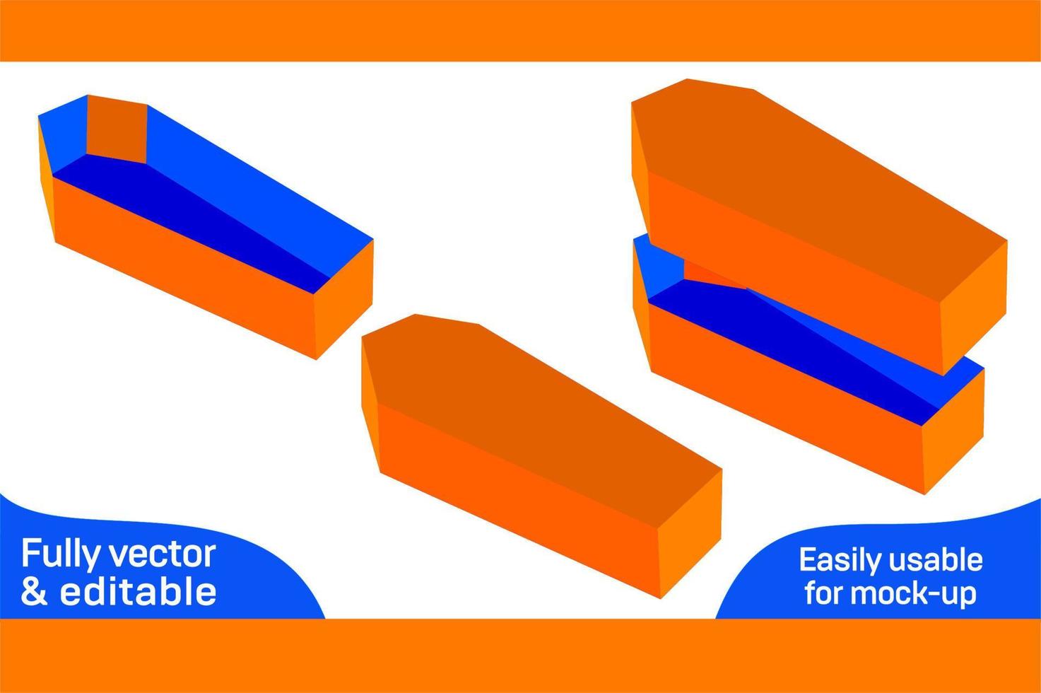 lijkkist dozen met deksel dood gaan besnoeiing sjabloon en 3d lijkkist doos 3d doos vector