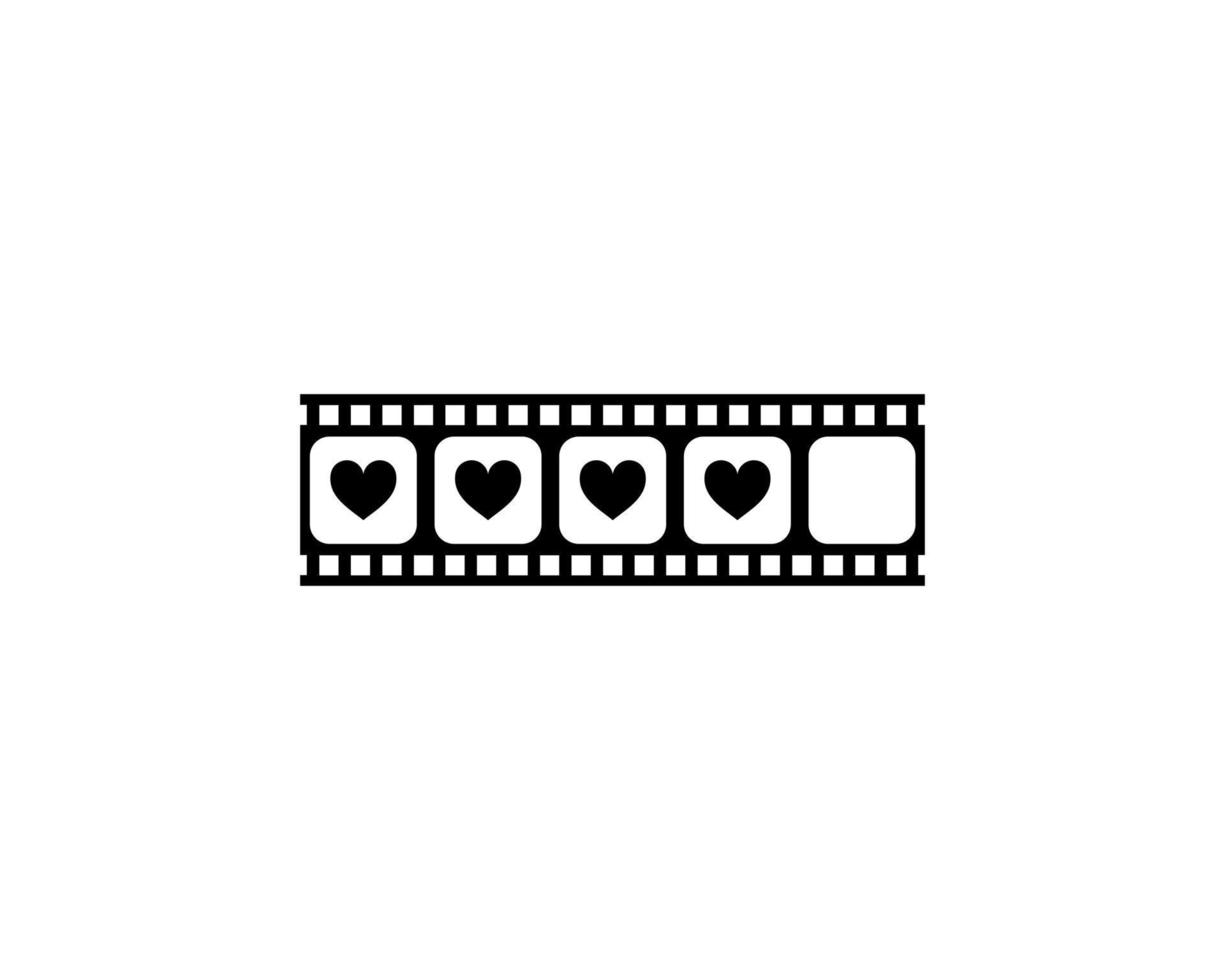 hart vorm in de filmstrip silhouet, film teken voor romantisch of romance of Valentijn serie, liefde of Leuk vinden beoordeling niveau icoon symbool voor romantiek film verhaal. vector illustratie