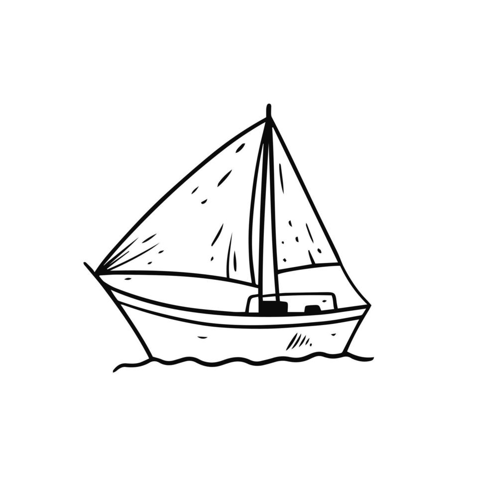 hand- getrokken zwart kleur boot of schip. tekening stijl. schetsen vector illustratie.