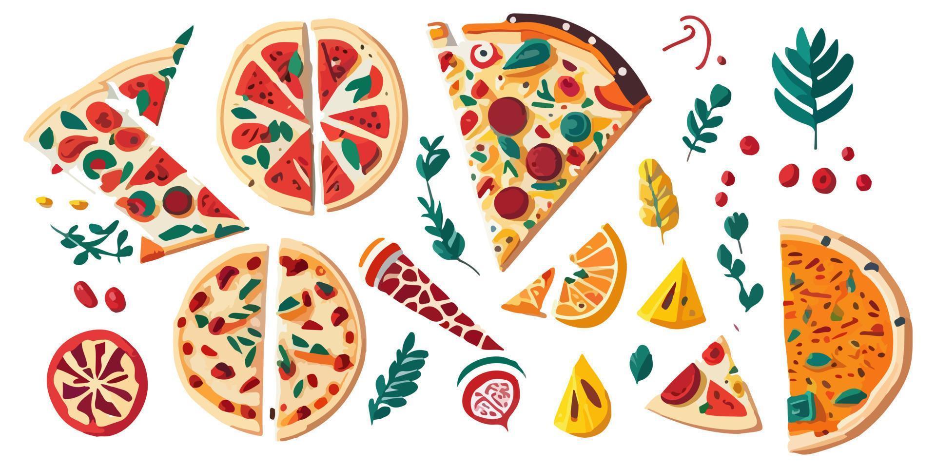 pizza levering doos met tekenfilm karakter en heerlijk toppings vector