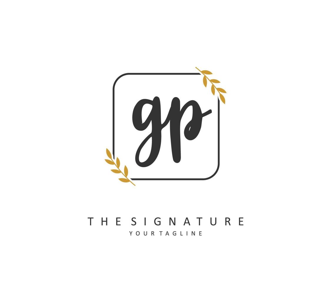 gp eerste brief handschrift en handtekening logo. een concept handschrift eerste logo met sjabloon element. vector