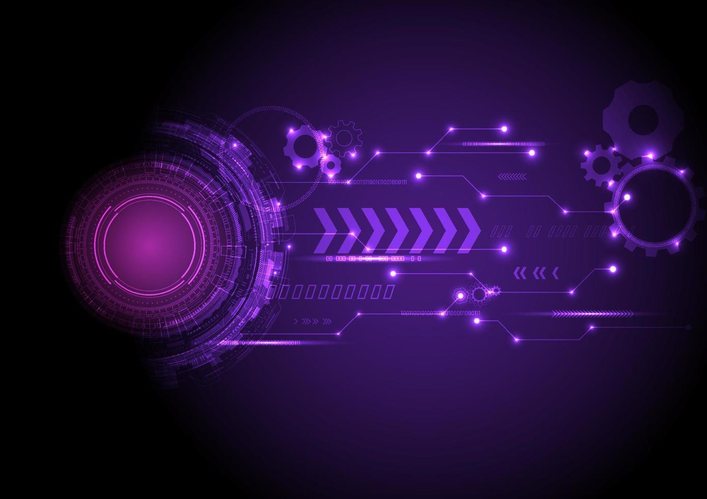 abstract achtergrond technologie tech cirkels met elektronisch circuits en dots van licht. meerdere meetkundig elementen met versnellingen Purper helling achtergrond vector