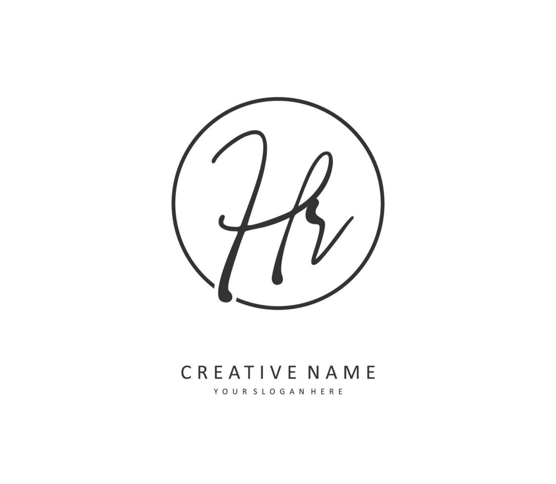 hr eerste brief handschrift en handtekening logo. een concept handschrift eerste logo met sjabloon element. vector