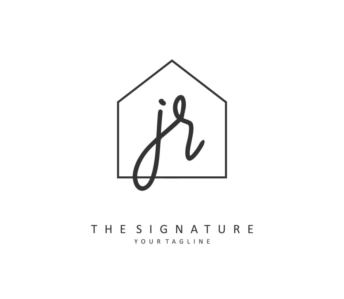 jr eerste brief handschrift en handtekening logo. een concept handschrift eerste logo met sjabloon element. vector