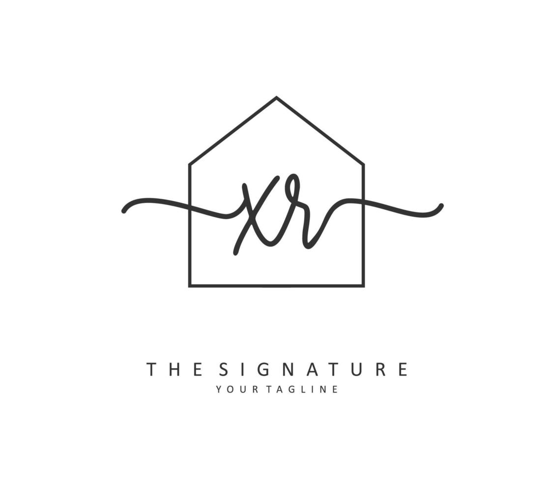 xr eerste brief handschrift en handtekening logo. een concept handschrift eerste logo met sjabloon element. vector