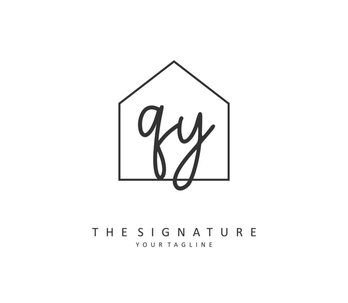 qy eerste brief handschrift en handtekening logo. een concept handschrift eerste logo met sjabloon element. vector