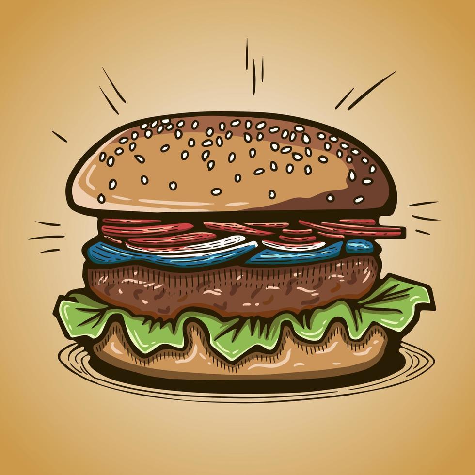 kleurrijk tekenfilm hamburger belegd broodje vector illustratie