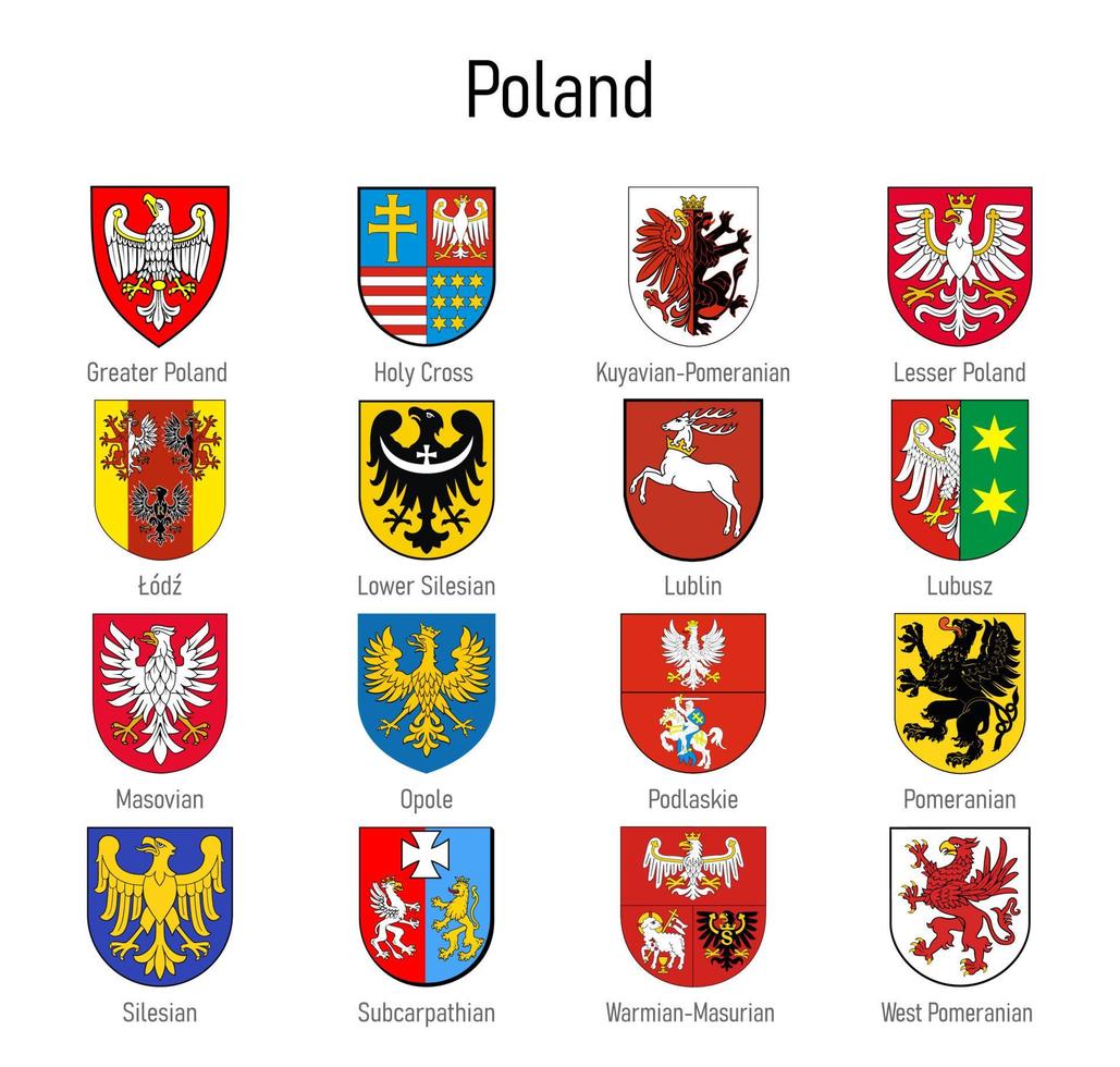 jas van armen van de woiwodschap van Polen, allemaal Pools Regio's emb vector